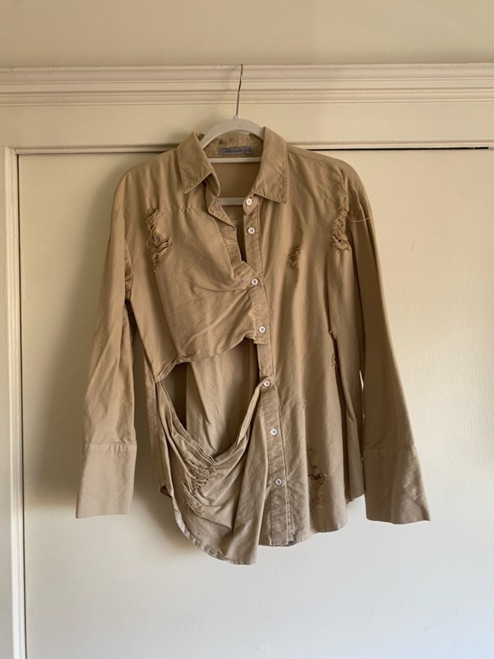 Carmar Tan Distressed Button-Up Shirt